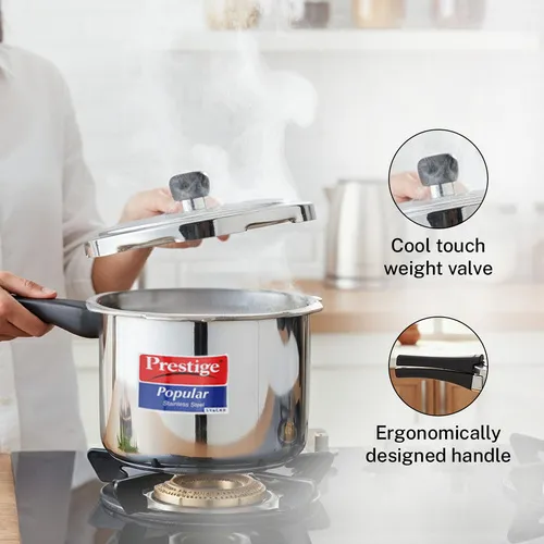  Prestige Svachh Popular Spillage Control Stainless Steel Pressure Cooker, (Silver) | Gas and Induction Compatible - Detail View